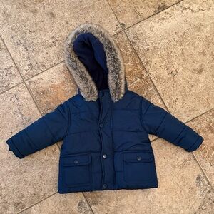 6-12m Dark Blue Jacket with Faux Fur Hood
